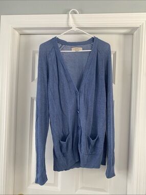 LOFT Periwinkle Lightweight V-Neck Button Front Cardigan